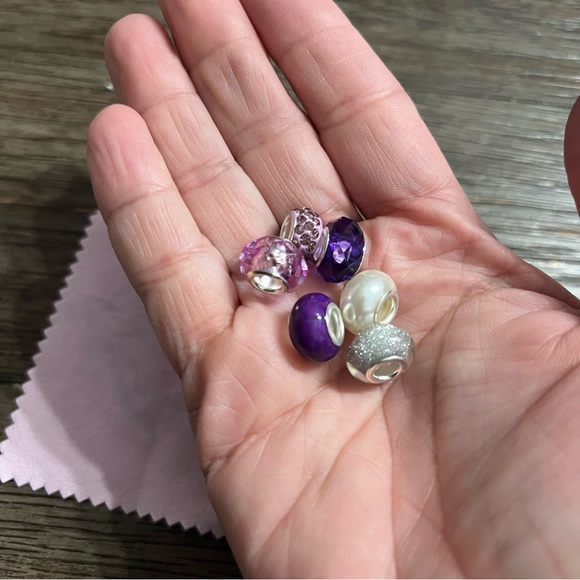 European Large Hole Beads All Purple Lot of 6 - Picture 3 of 9